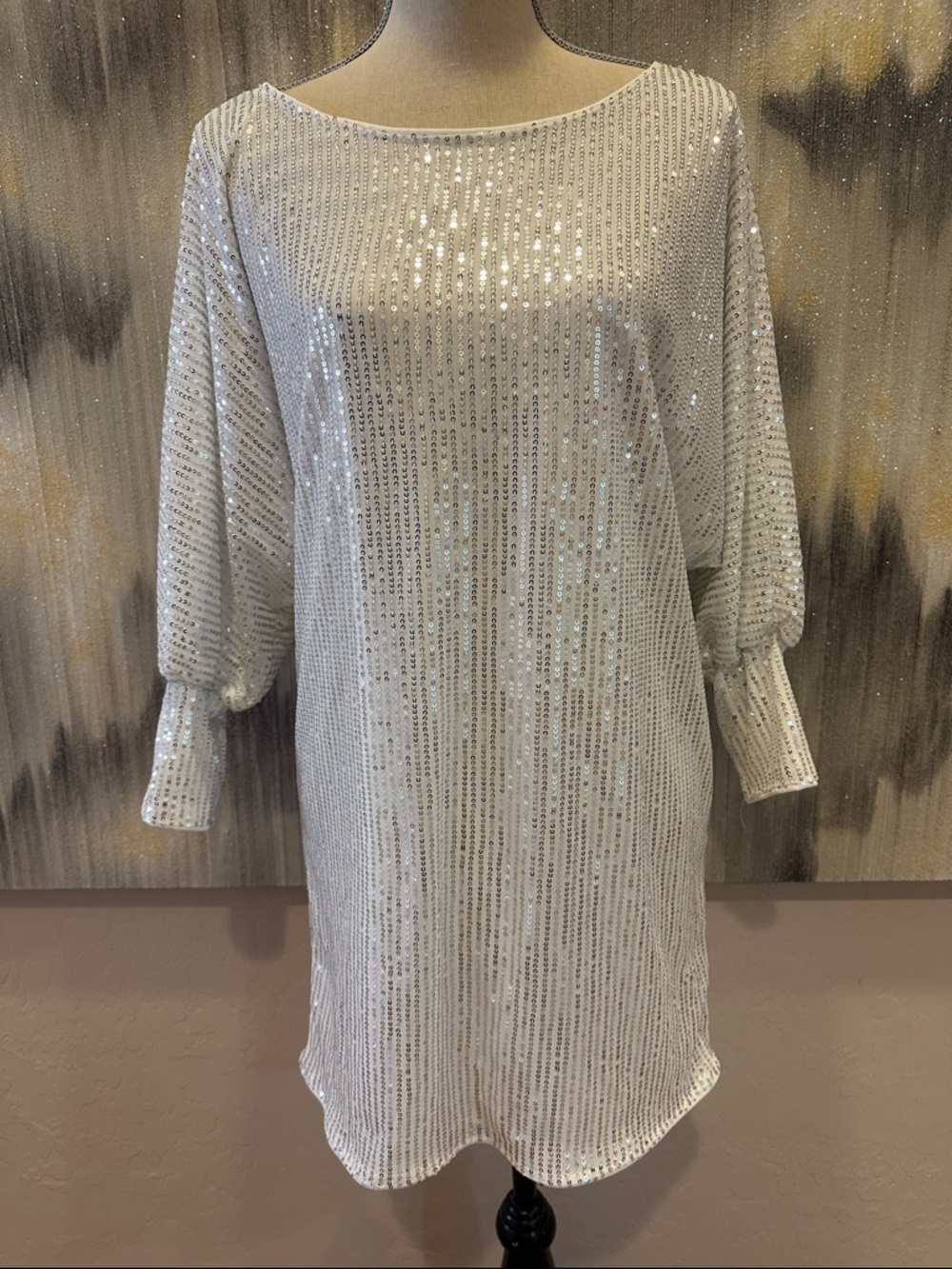 Sequin Shift Dress in Sparkling White